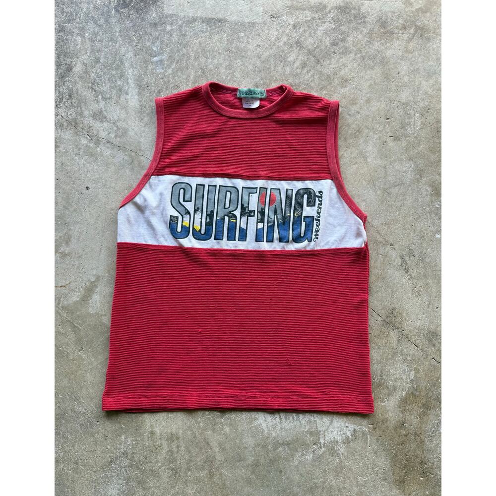 Vintage 1980s Surfing Mesh PolyCotton Red/White Tanktop Size Small / Medium